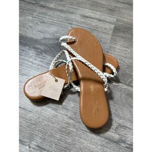 Simona Rossi White Braided Leather Sandals Handmade Italy Flat Thong Slides 39